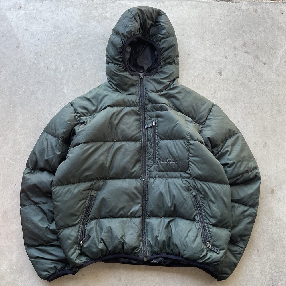 Vintage 1990s Polo Sport Ralph Lauren Green Puffer Jacket Ninja Hooded Large